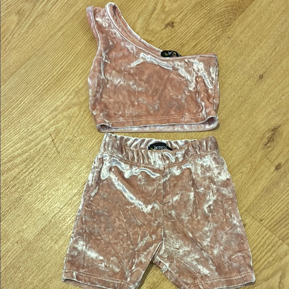 Velvet One-Shoulder Top and Shorts Set